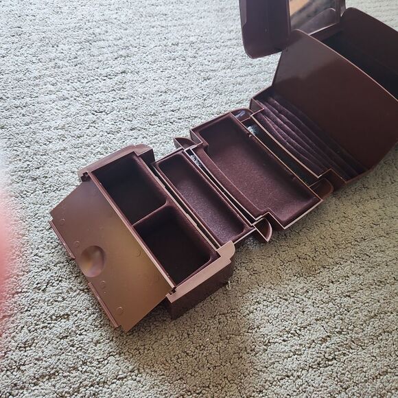 RARE Vintage MCM Choc Brown Plastic "The Jewel Kit" Lock Storage Travel Box - Picture 2 of 16
